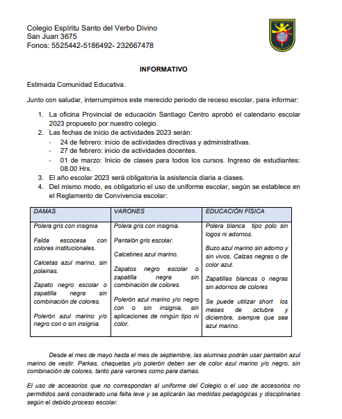 Informativo de Ingreso